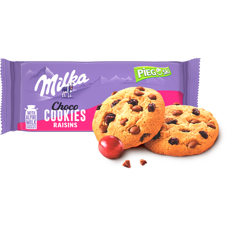 MILKA Pieguski Ciastka z czekoladą i rodzynkami frisco.pl
