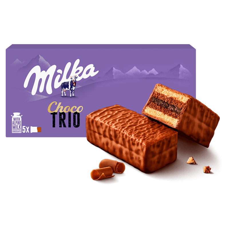 MILKA Choco Trio Ciastka biszkoptowe z nadzieniem kakaowym oblane czekoladą frisco.pl