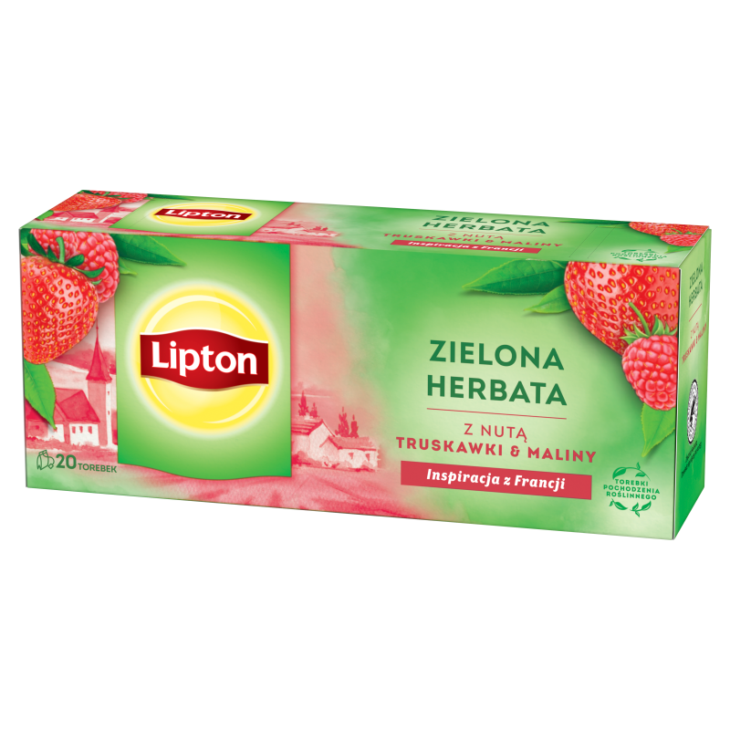 LIPTON Herbata zielona aromatyzowana Malina i Truskawka 20 torebek ex.