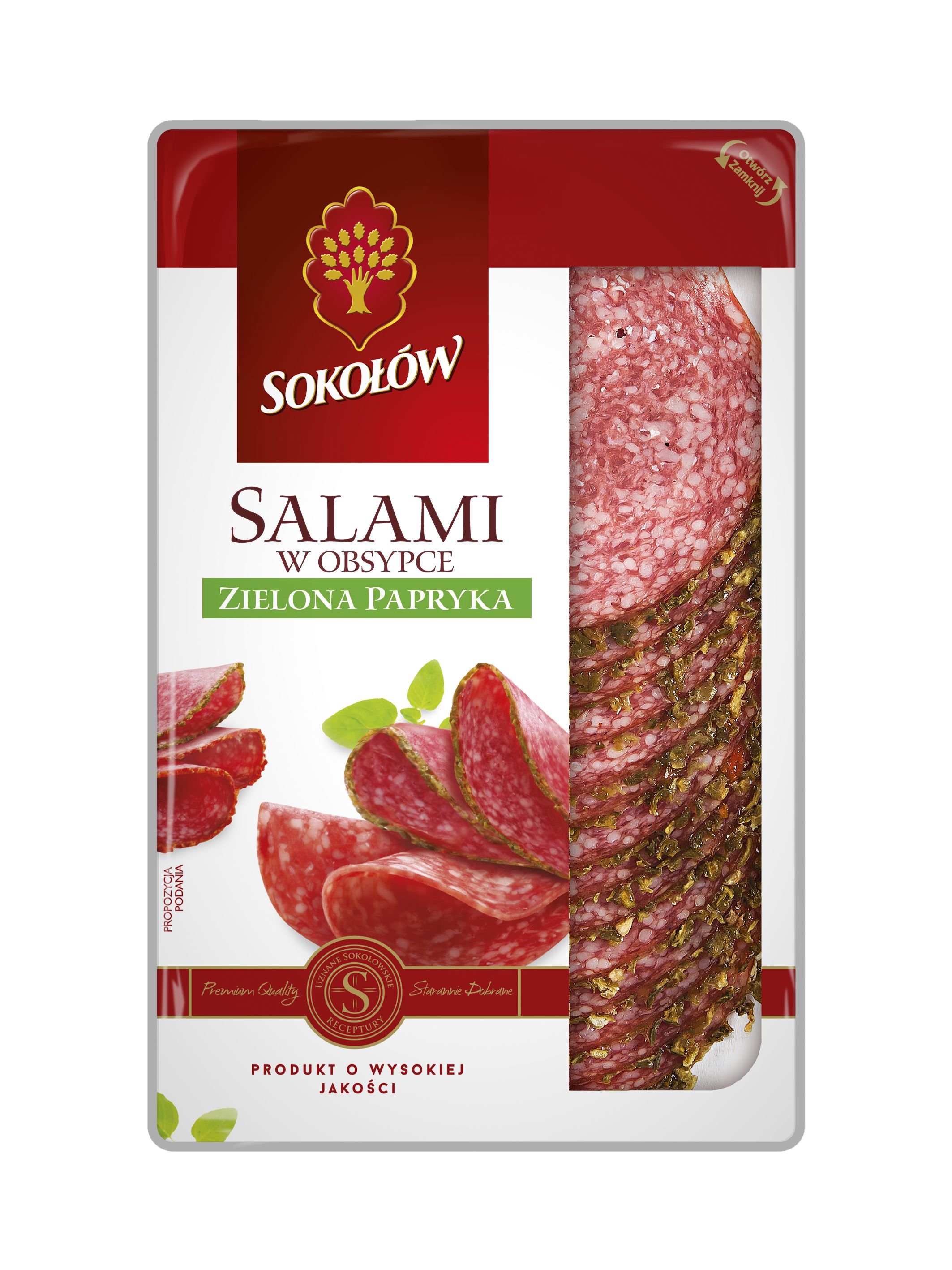 SOKOŁÓW Salami w obsypce z zielonej papryki - plastry
