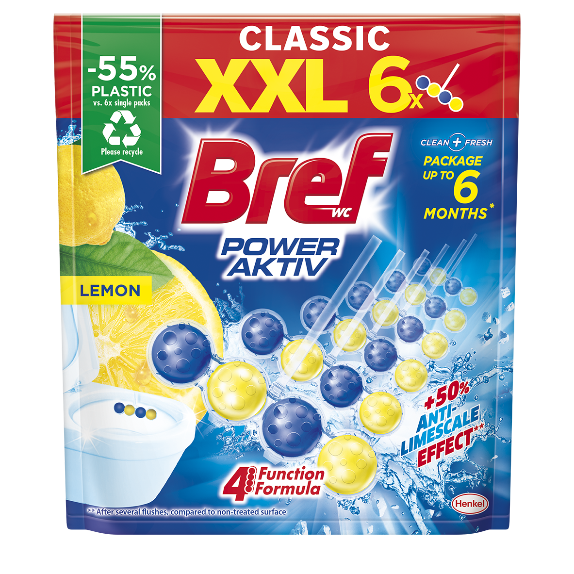 BREF Power Aktiv Zawieszka do WC - Lemon 6x50g