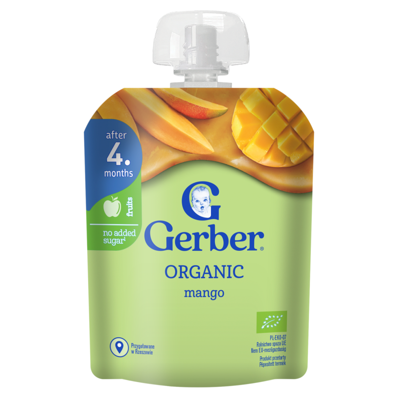 GERBER Organic Deserek w tubce mango dla niemowląt po 4 miesiącu BIO