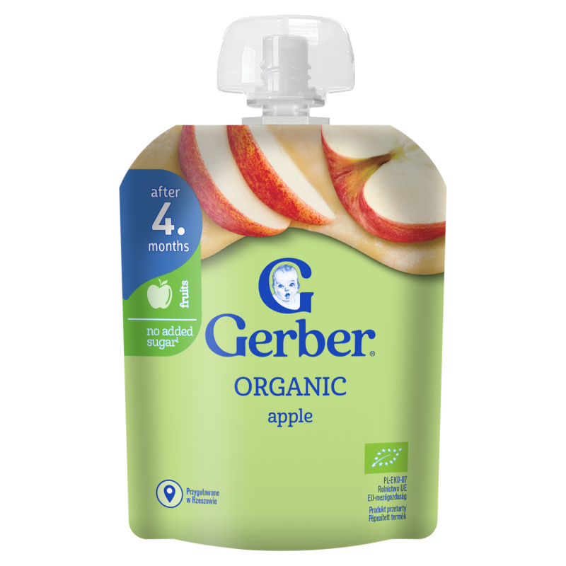 GERBER Organic Deserek w tubce jabłko dla niemowląt po 4 miesiącu BIO