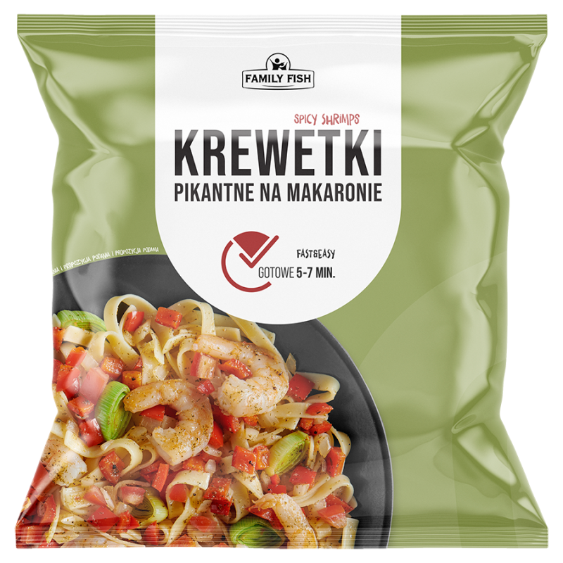 FAMILY FISH Pikantne krewetki na makaronie