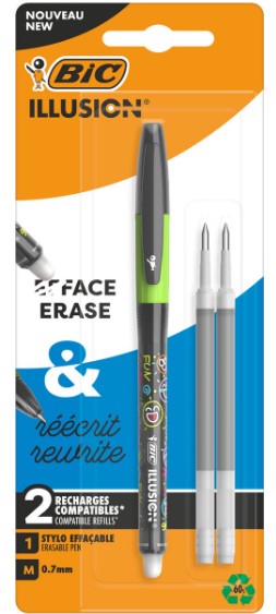 BIC Długopis wymazywalny czarny + 2 wkłady blister
