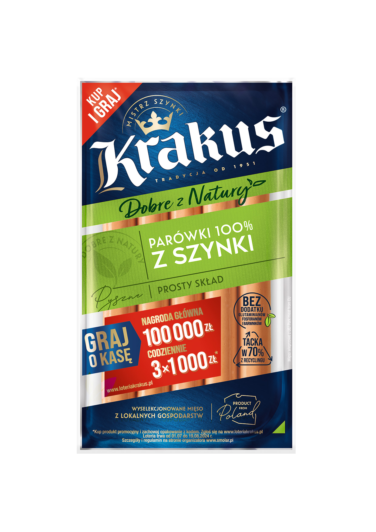 KRAKUS. Parówki wieprzowe 100% z szynki
