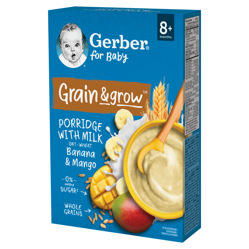 GERBER GRAIN&GROW Kaszka owsiano-pszenna mleczna banan jabłko mango po 8 miesiącu