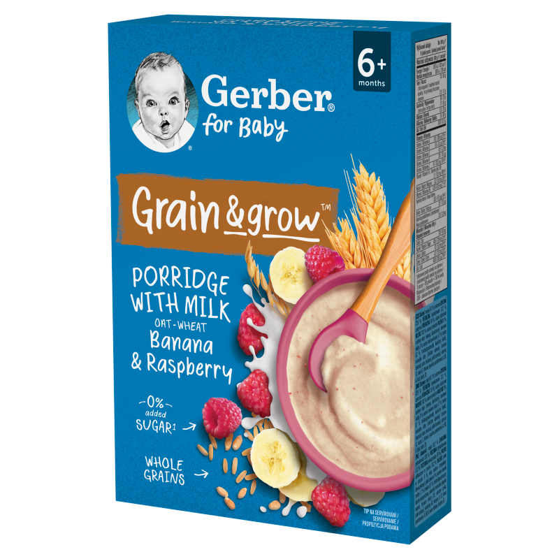GERBER GRAIN&GROW Kaszka owsiano-pszenna mleczna banan malina po 6 miesiącu