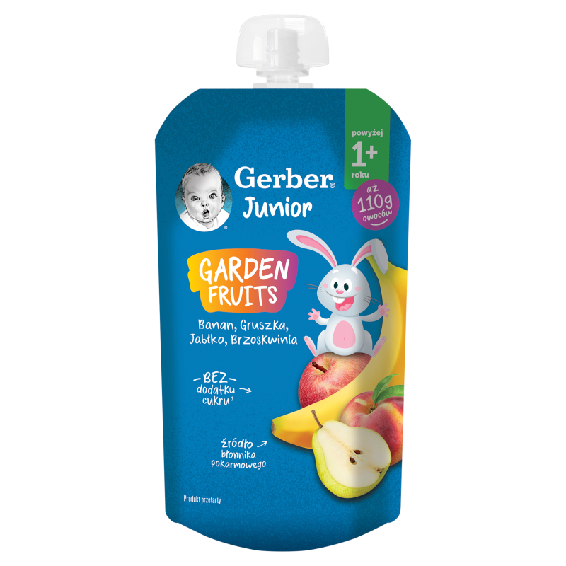 GERBER JUNIOR Garden Fruits Deserek Banan Jabłko Gruszka Brzoskwinia po 1 roku życia
