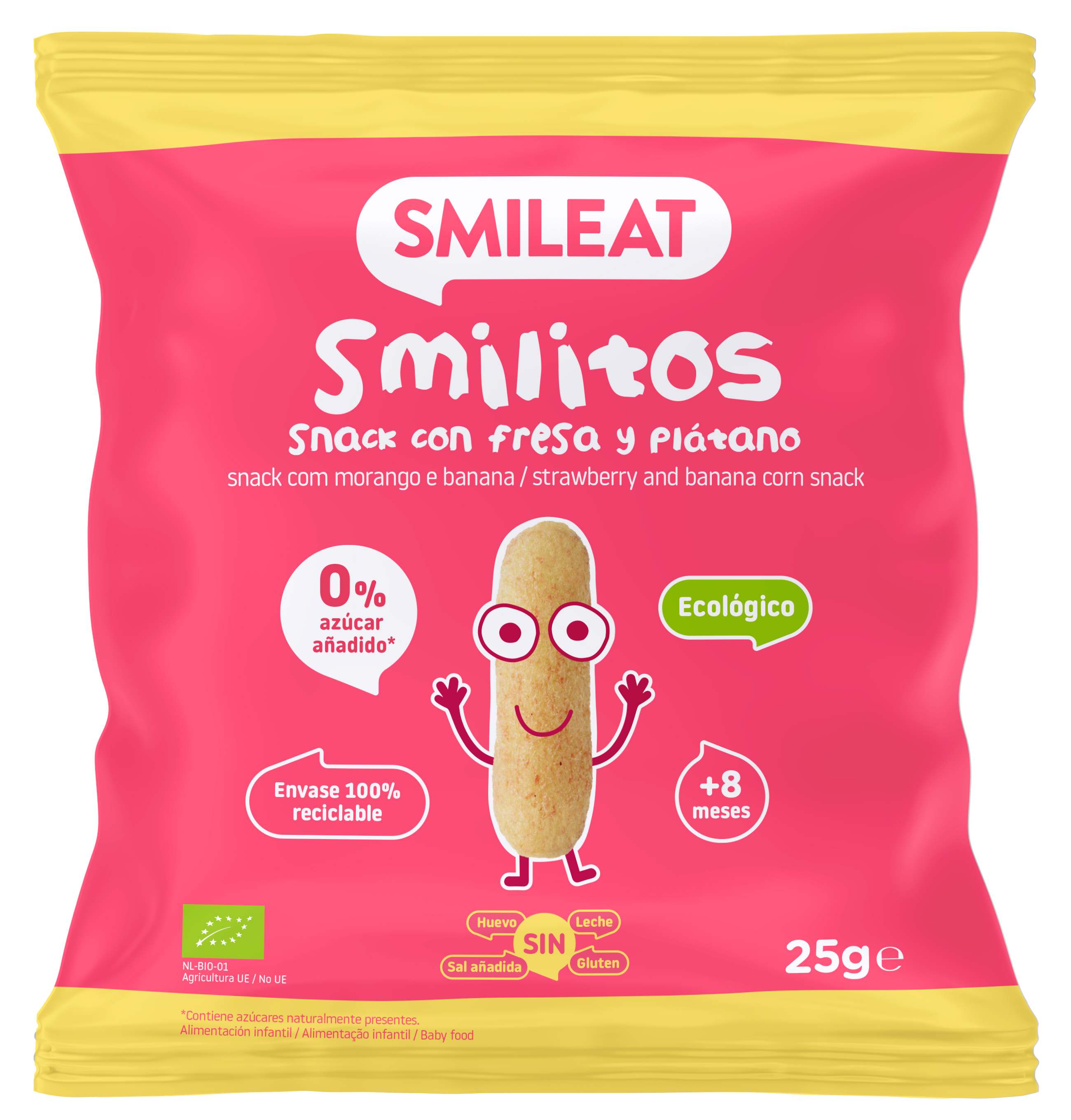 SMILEAT Ekologiczna przekąska kukurydziana o smaku truskawki i banana po 8 miesiącu BIO