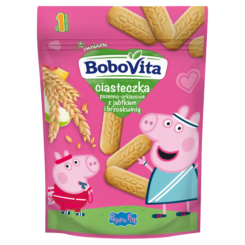 BOBOVITA Ciasteczka pszenno-orkiszowe z jabłkiem i brzoskwinią po 1 roku życia Świnka Peppa