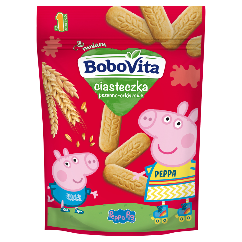 BOBOVITA Chrupiące ciasteczka pszenno-orkiszowe po 1 roku życia Świnka Peppa