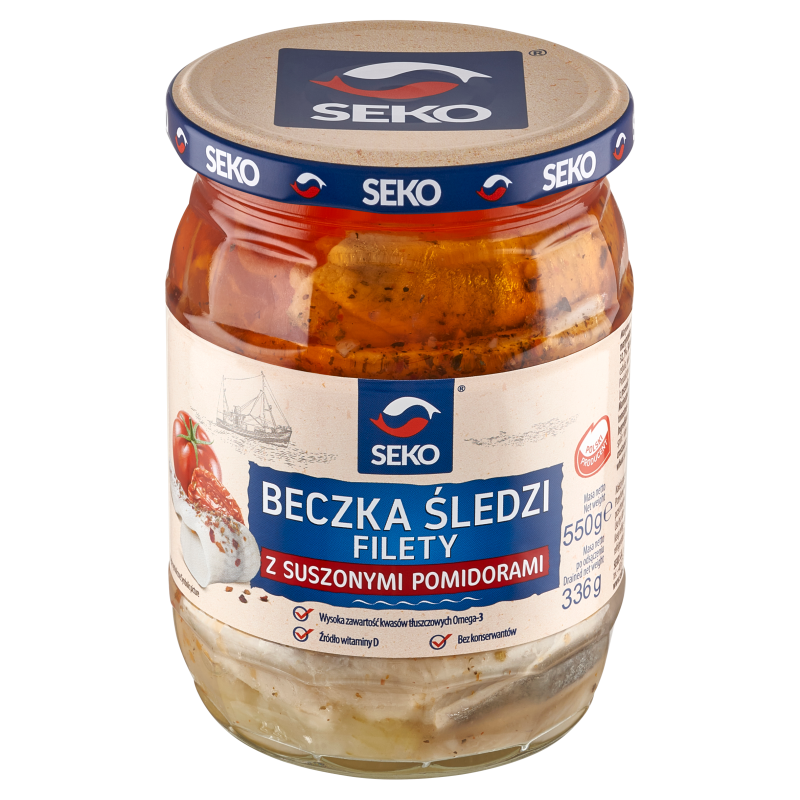 SEKO Beczka śledzi filety z suszonymi pomidorami