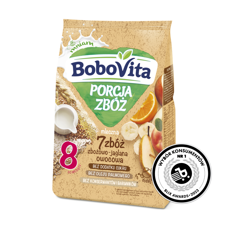 BOBOVITA Porcja Zbóż Kaszka mleczna 7 zbóż zbożowo-jaglana owocowa od 8 miesiąca frisco.pl