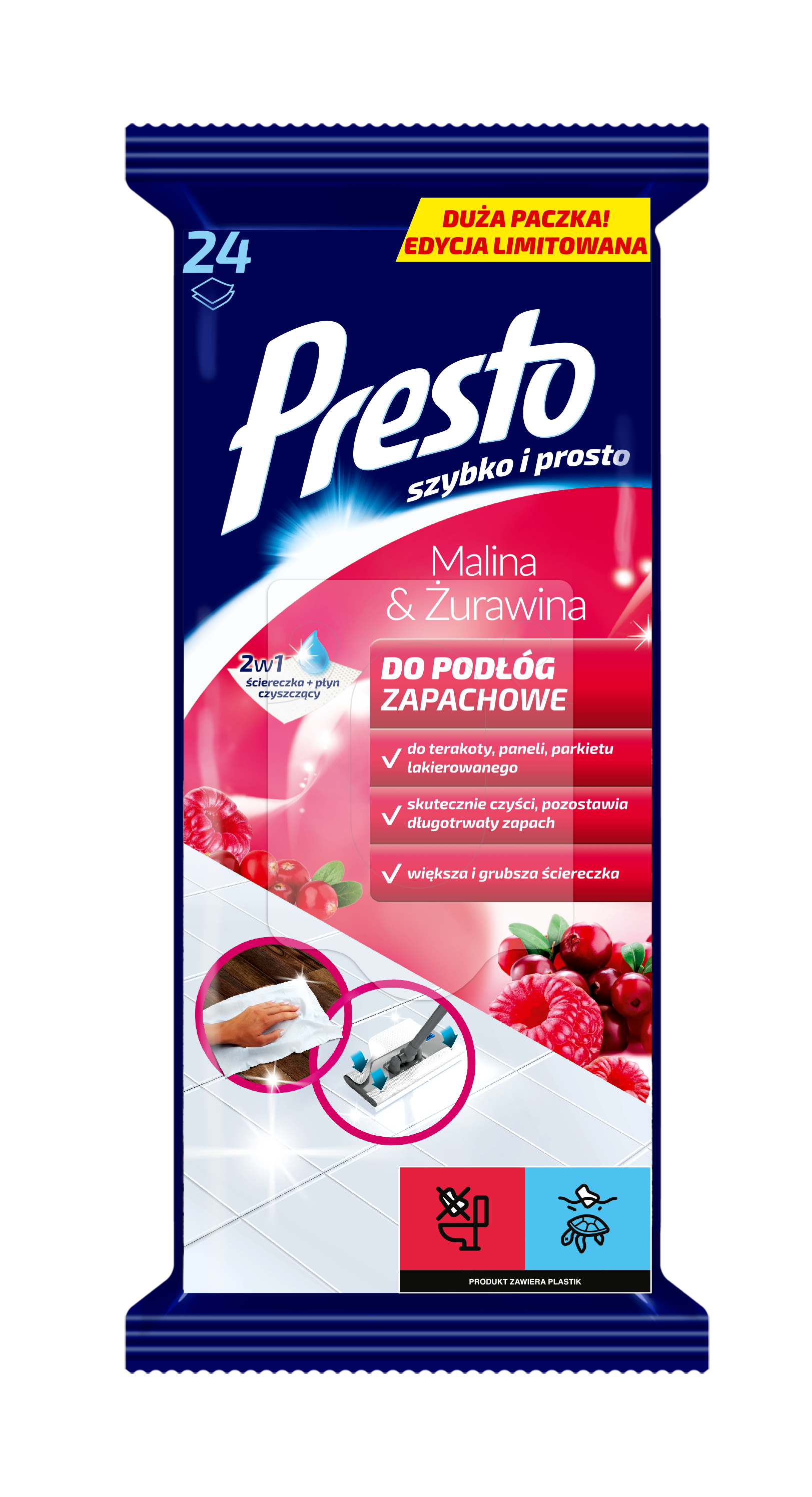 PRESTO Ściereczki do podłóg Malina & Żurawina 24 szt.