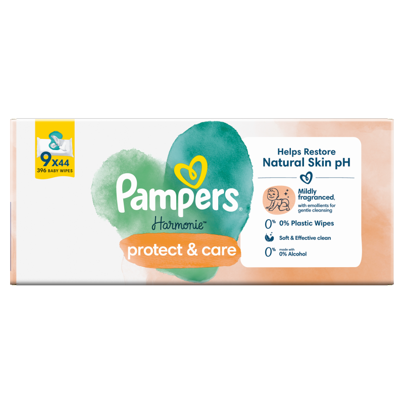 PAMPERS Harmonie Protect & Care Chusteczki nawilżane 9x44 szt.