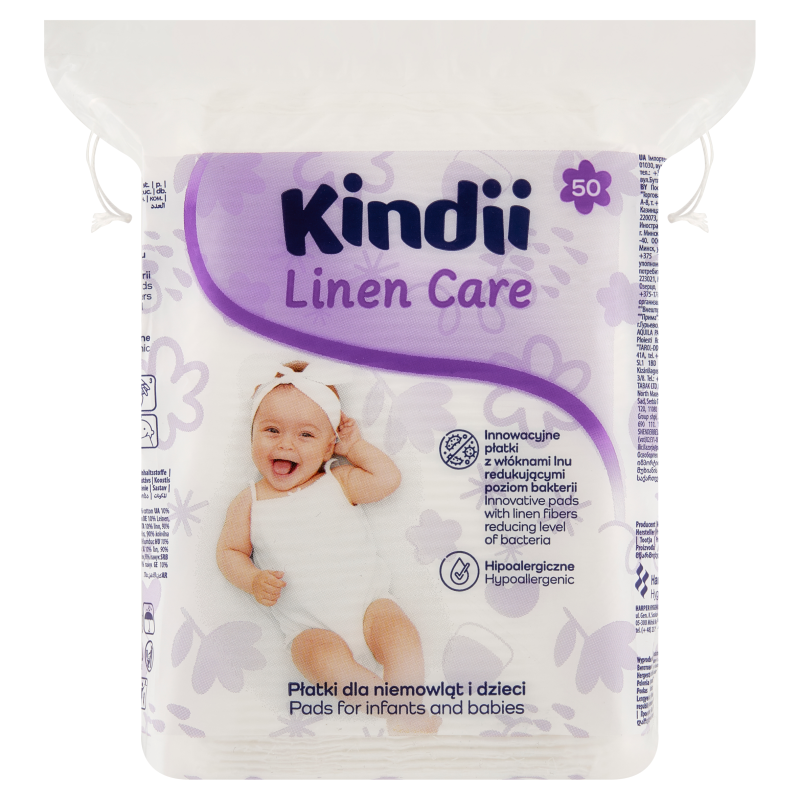 KINDII Linen Care Płatki kosmetyczne dla niemowląt i dzieci 50 szt.