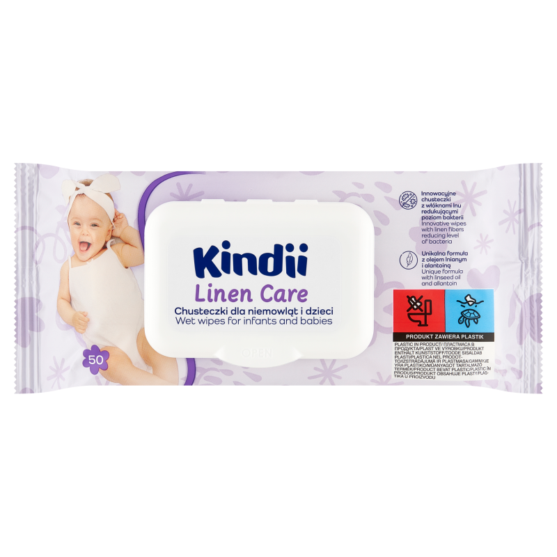 KINDII Linen Care Chusteczki nawilżane dla niemowląt i dzieci 50 szt.
