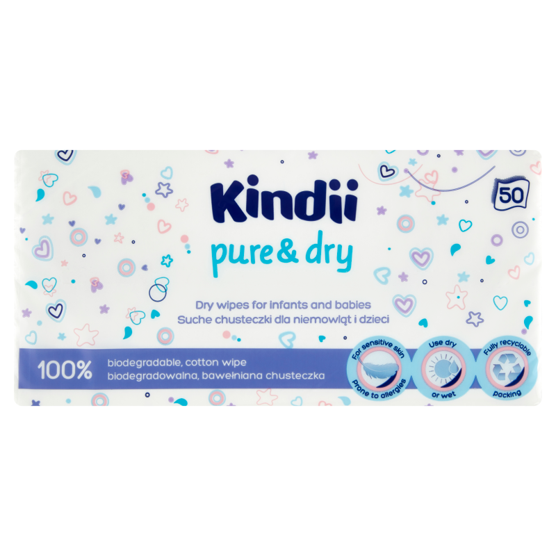 KINDII Pure&Dry Suche chusteczki dla niemowląt i dzieci 50 szt.