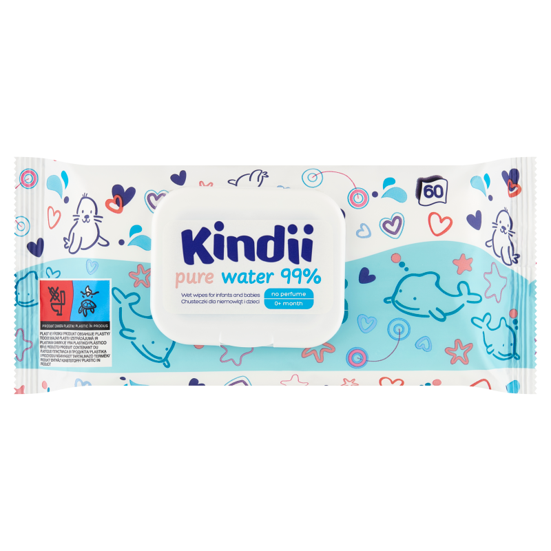 KINDII Pure Water 99% Chusteczki nawilżane dla niemowląt i dzieci 60 szt.