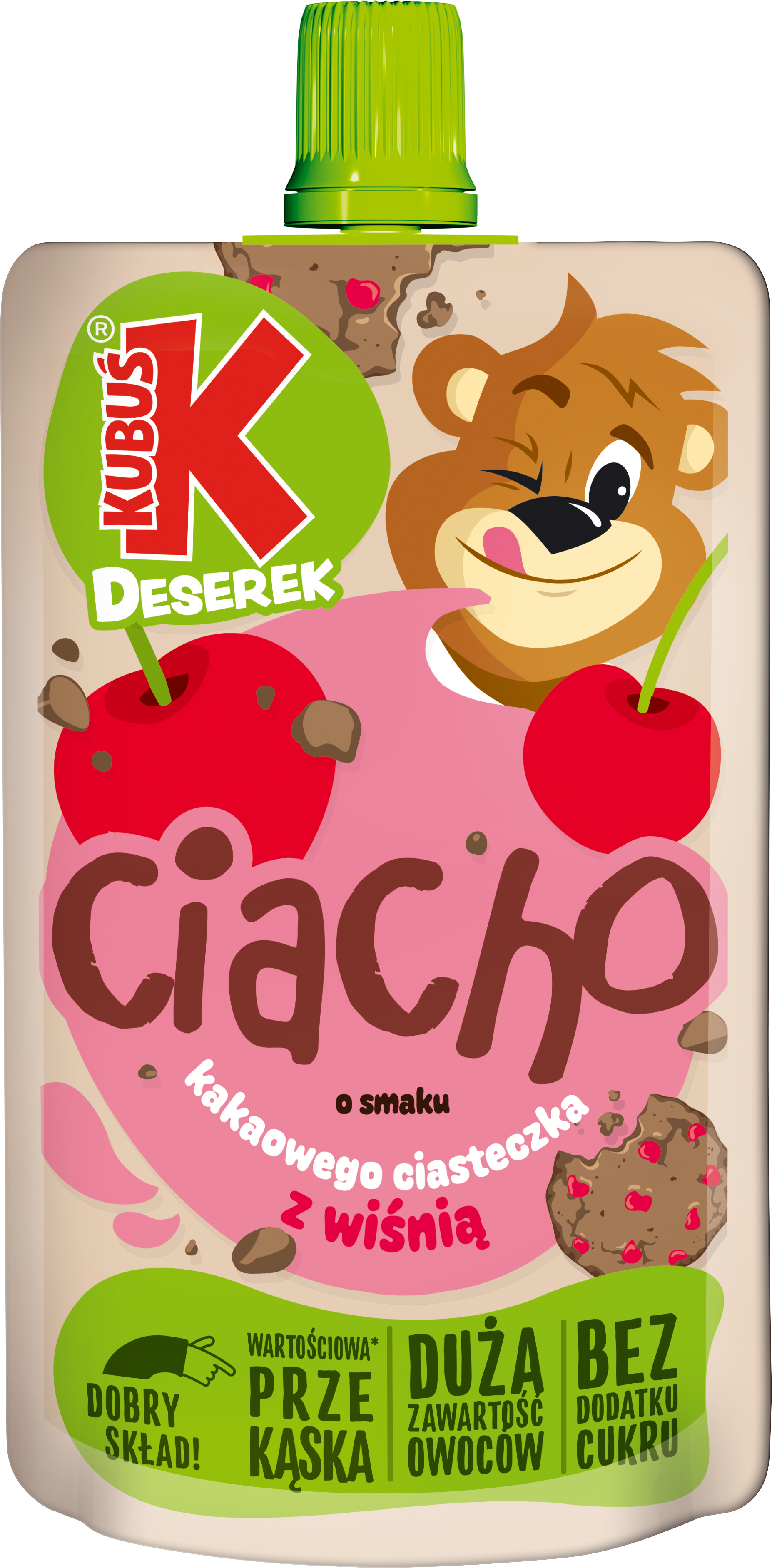 KUBUŚ Deserek ciacho o smaku kakaowego ciasteczka z wiśnią