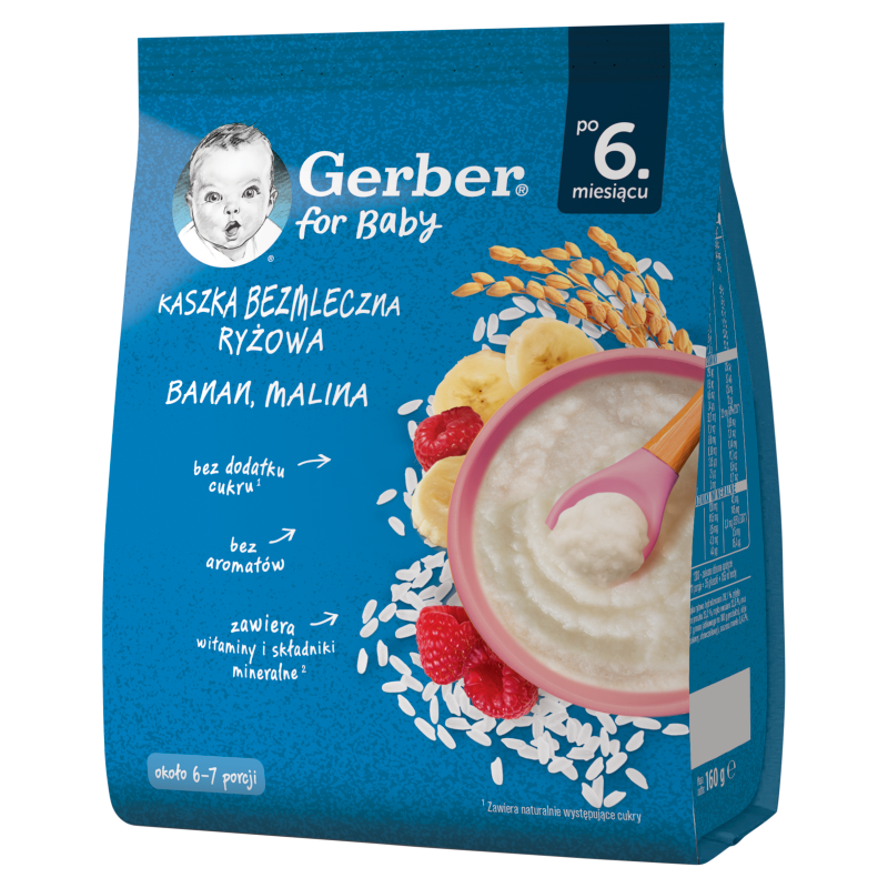 GERBER Kaszka bezmleczna ryżowa banan malina po 6 miesiącu