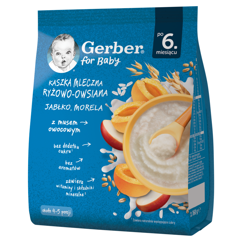 GERBER Kaszka mleczna ryżowo-owsiana jabłko morela po 6 miesiącu
