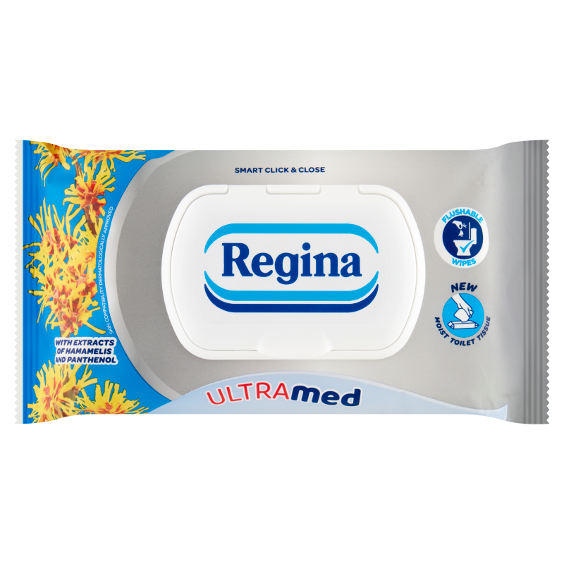 REGINA Ultra Med Nawilżany papier toaletowy z ekstraktem z oczaru wirginijskiego i pantenolu 42 szt.