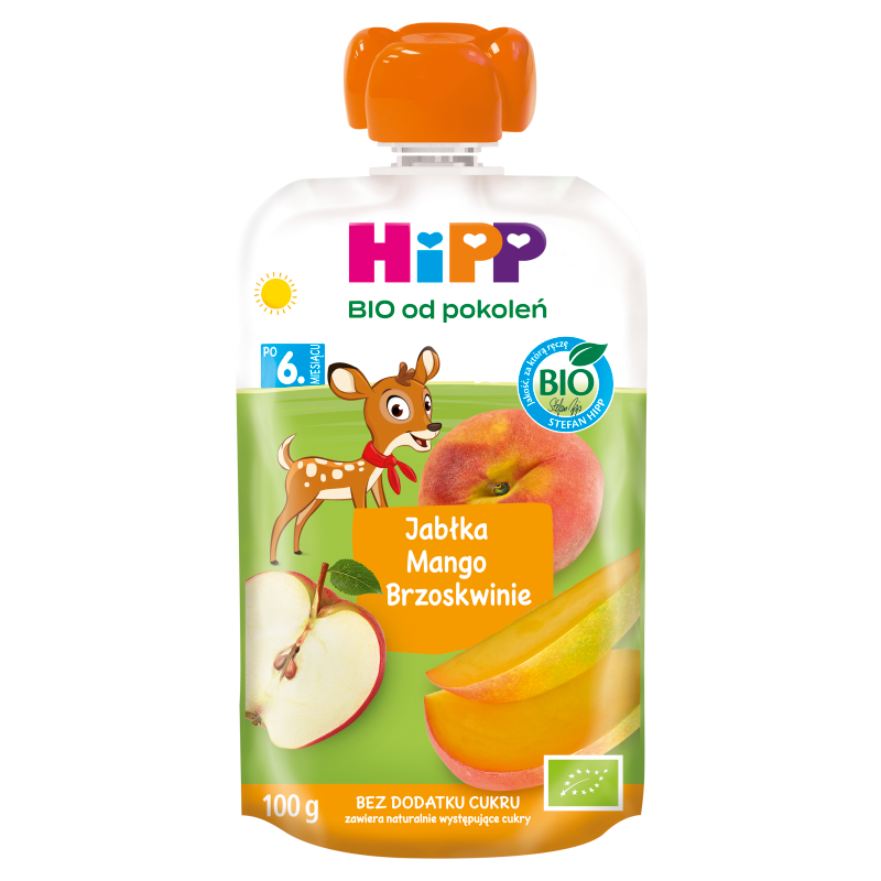 HIPP BIO od pokoleń Jabłka-Mango-Brzoskwinie Mus owocowy po 6. miesiącu frisco.pl