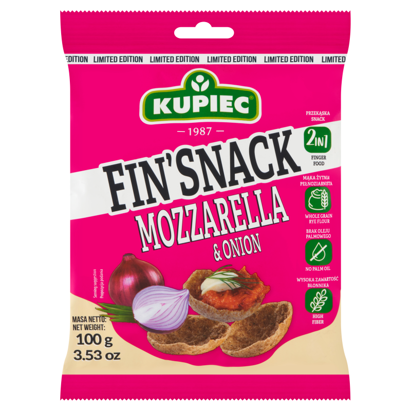 KUPIEC Fin'Snack Snacki żytnie o smaku mozzarelli i cebulki