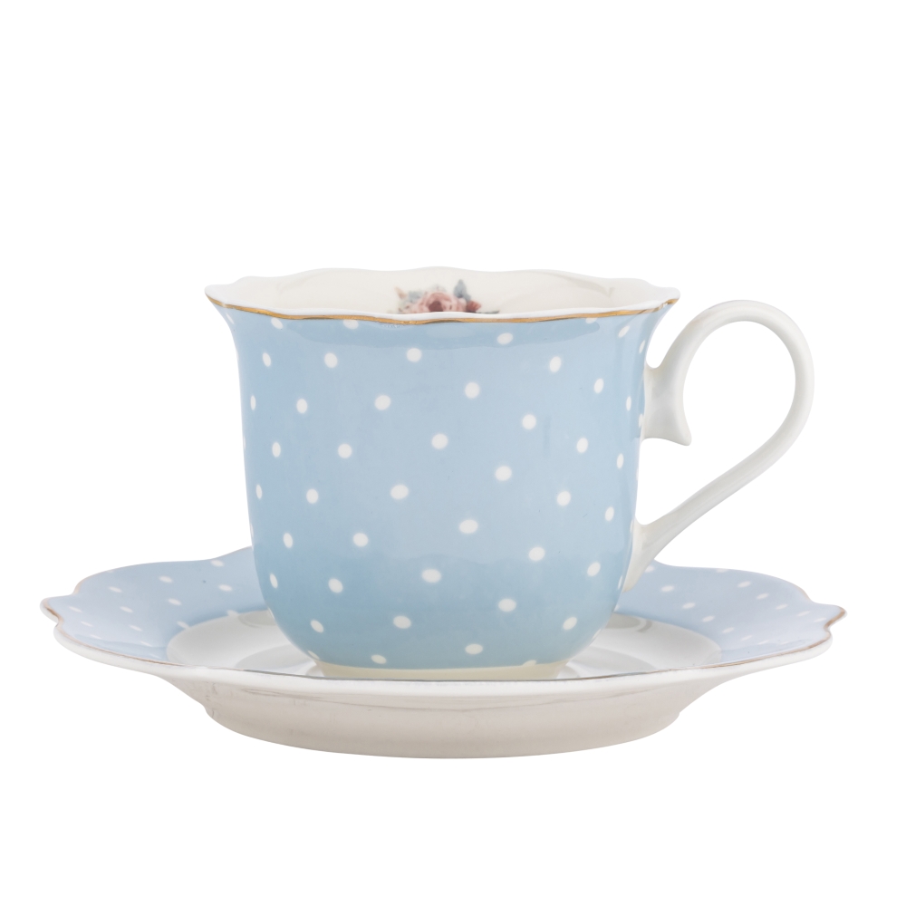 ALTOM DESIGN Filiżanka ze spodkiem Natalie Blue z ozdobnym skrzydłem ...