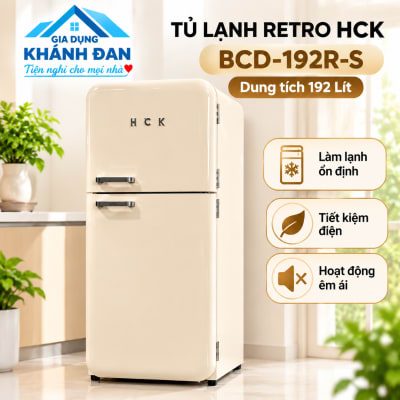 Tủ Lạnh Retro HCK BCD-192R-S 192 Lít Màu Kem, 2 Ngăn Đông Lạnh, Thiết Kế Cổ Điển Cao Cấp