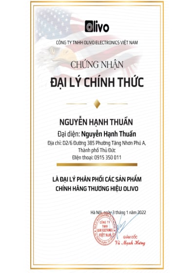 Chứng nhận đại lý Thương hiệu Olivo