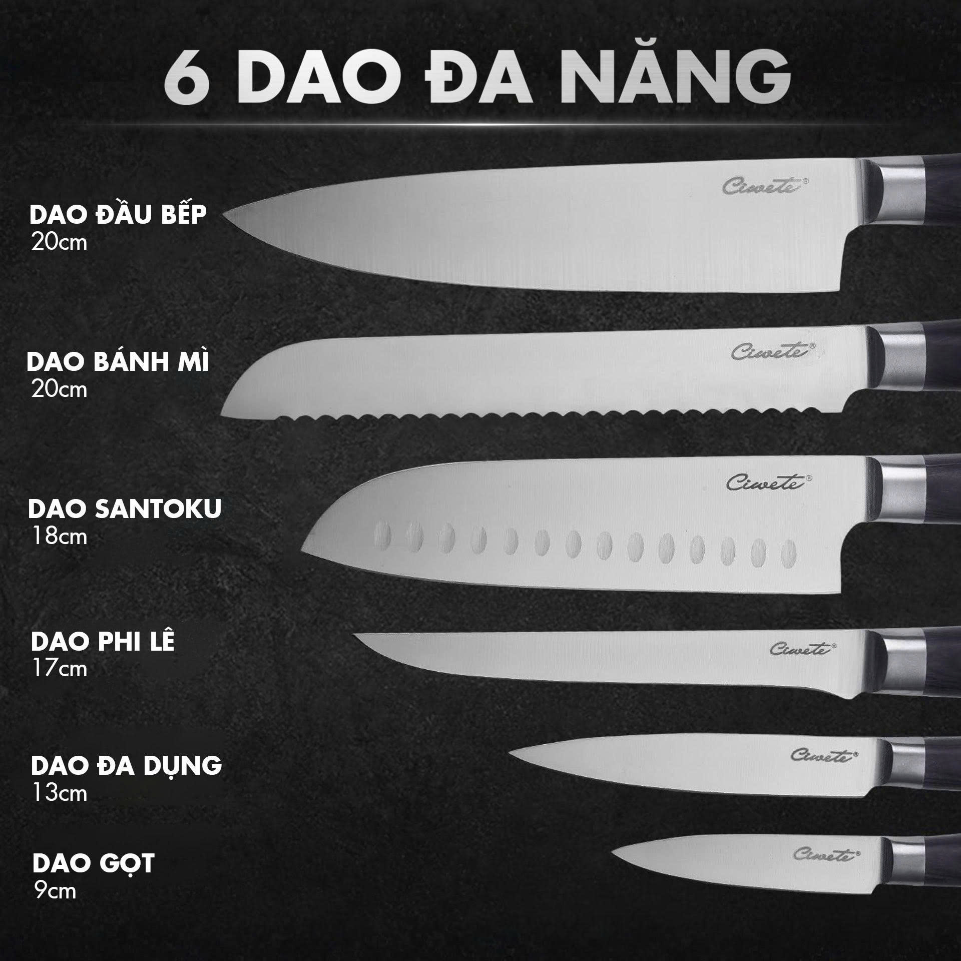 Bộ dao nhà bếp Ciwete 6 món - góc nhìn 3