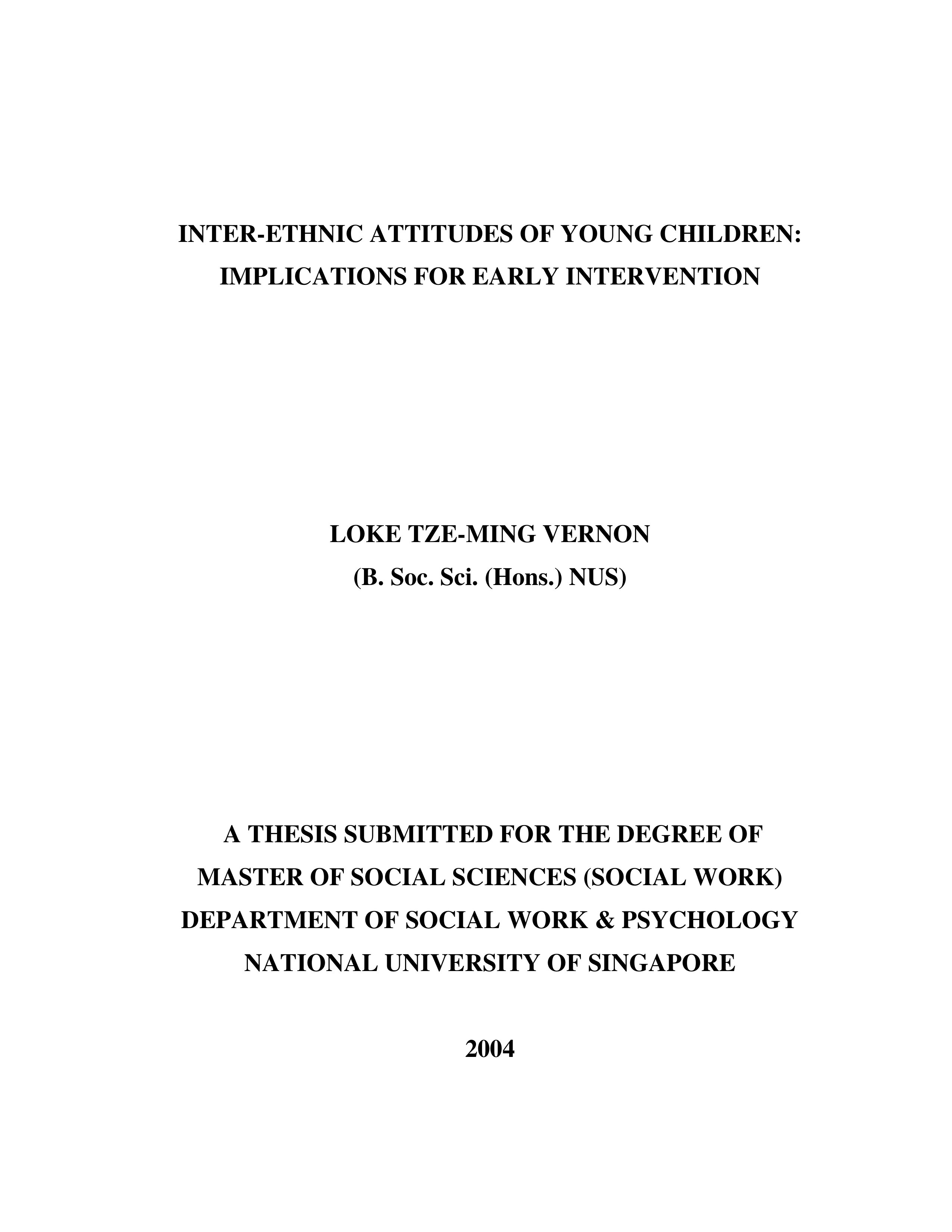 Inter ethnic attitudes of young children implications for early intervention