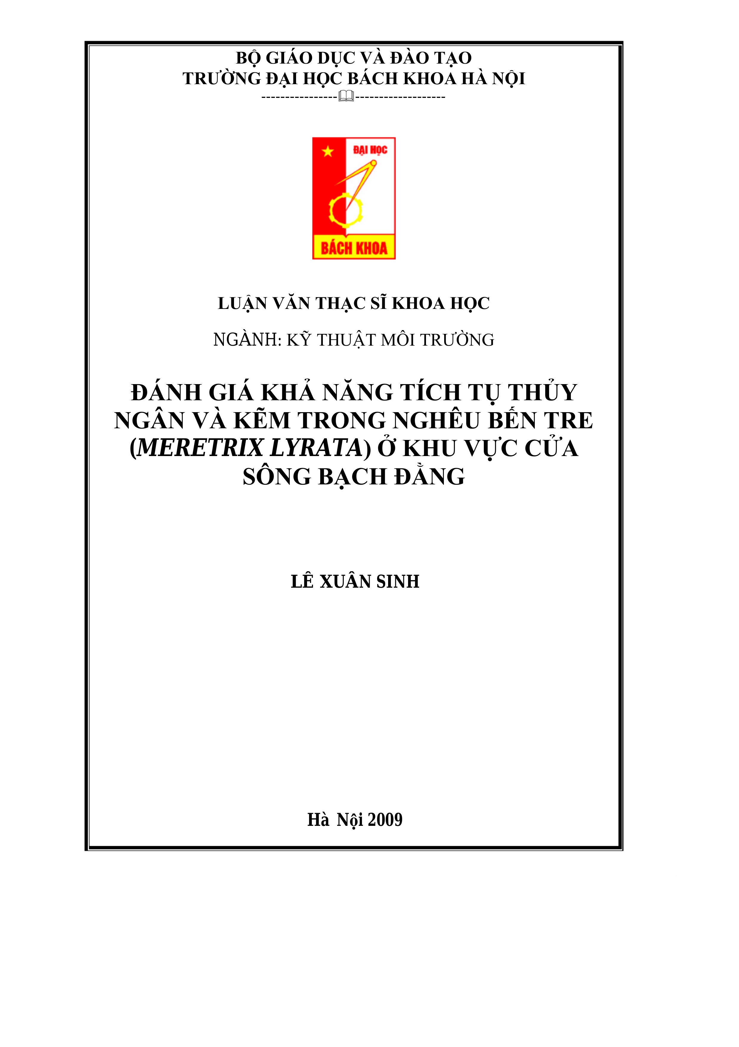 Đánh giá khả năng tích tụ thủy ngân và kẽm trong nghêu Bến Tre M. Lyrata ở khu vực cửa sông Bạch Đằng