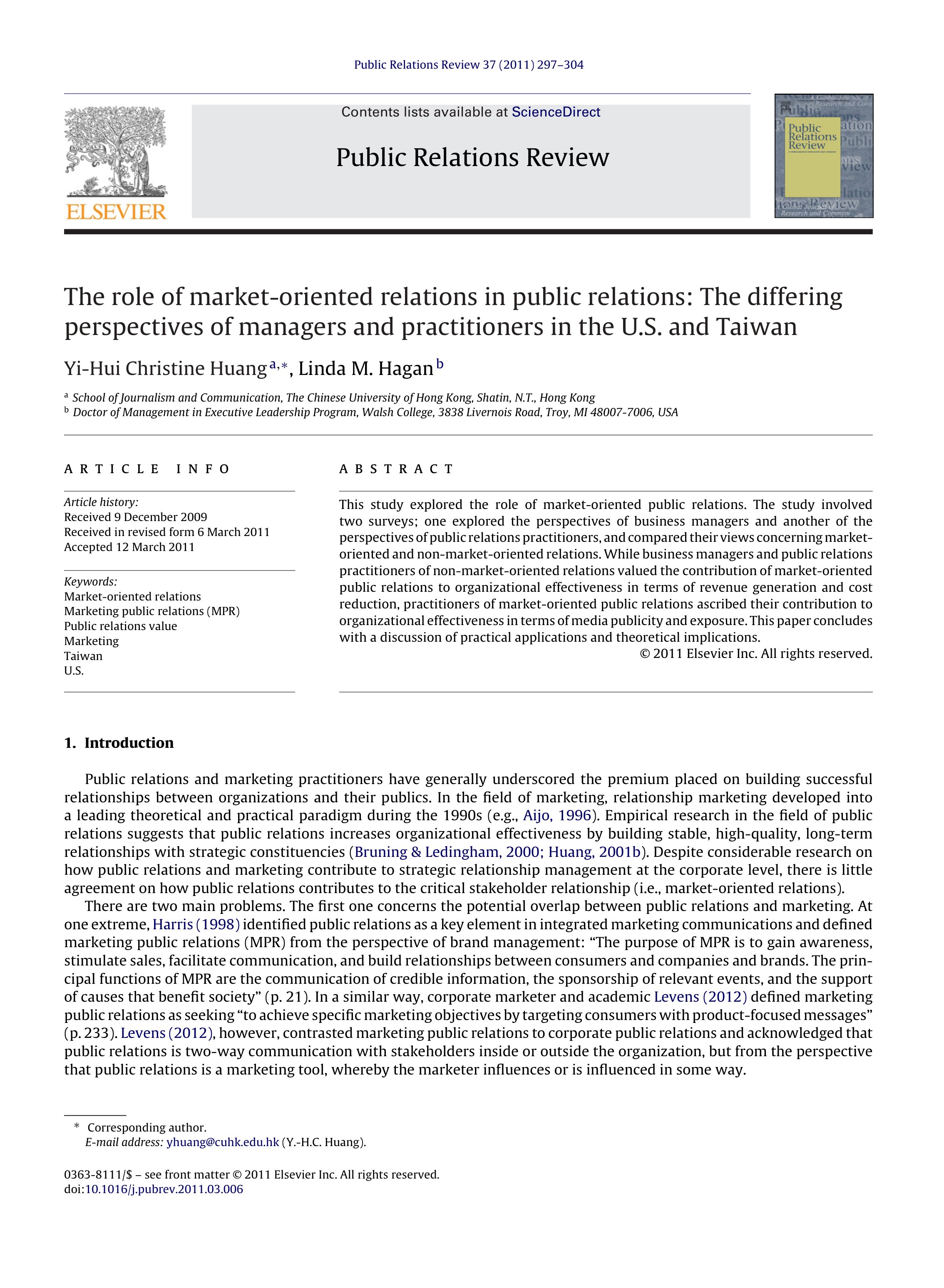 The role of market-oriented relations in public relations