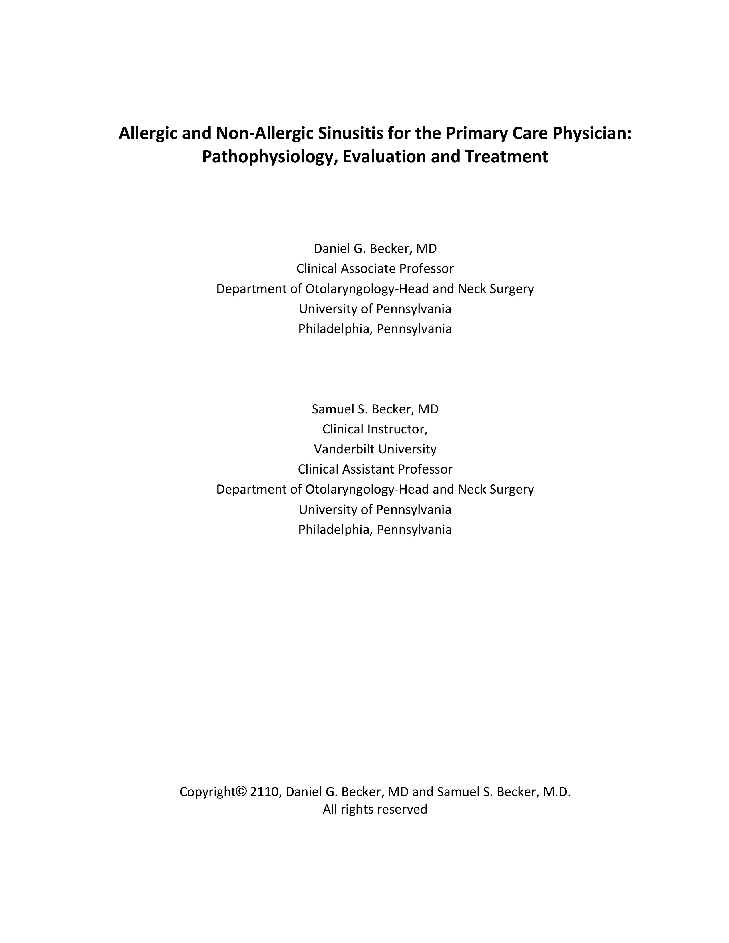 Tài liệu Allergic and Non‐Allergic Sinusitis for the Primary Care Physician: Pathophysiology, Eva