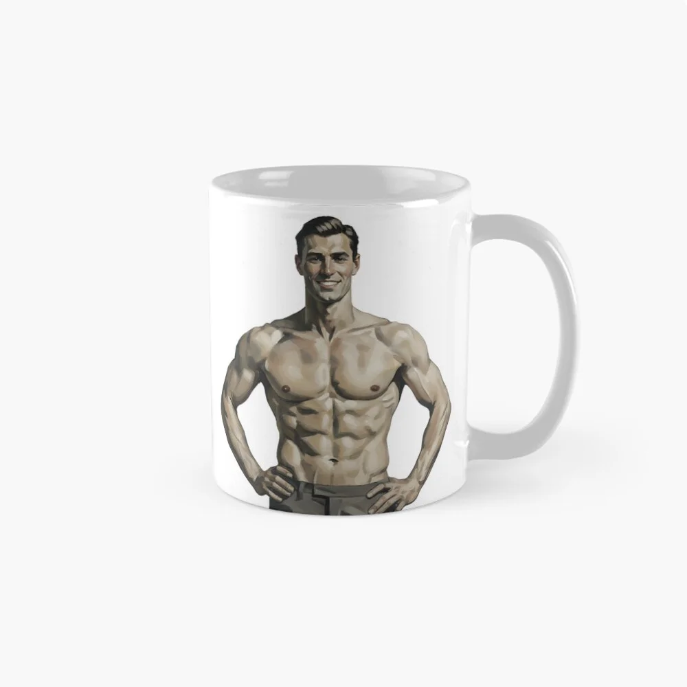 A throw pillow adorned with the vintage muscular man design, adding a stylish touch to a sofa.