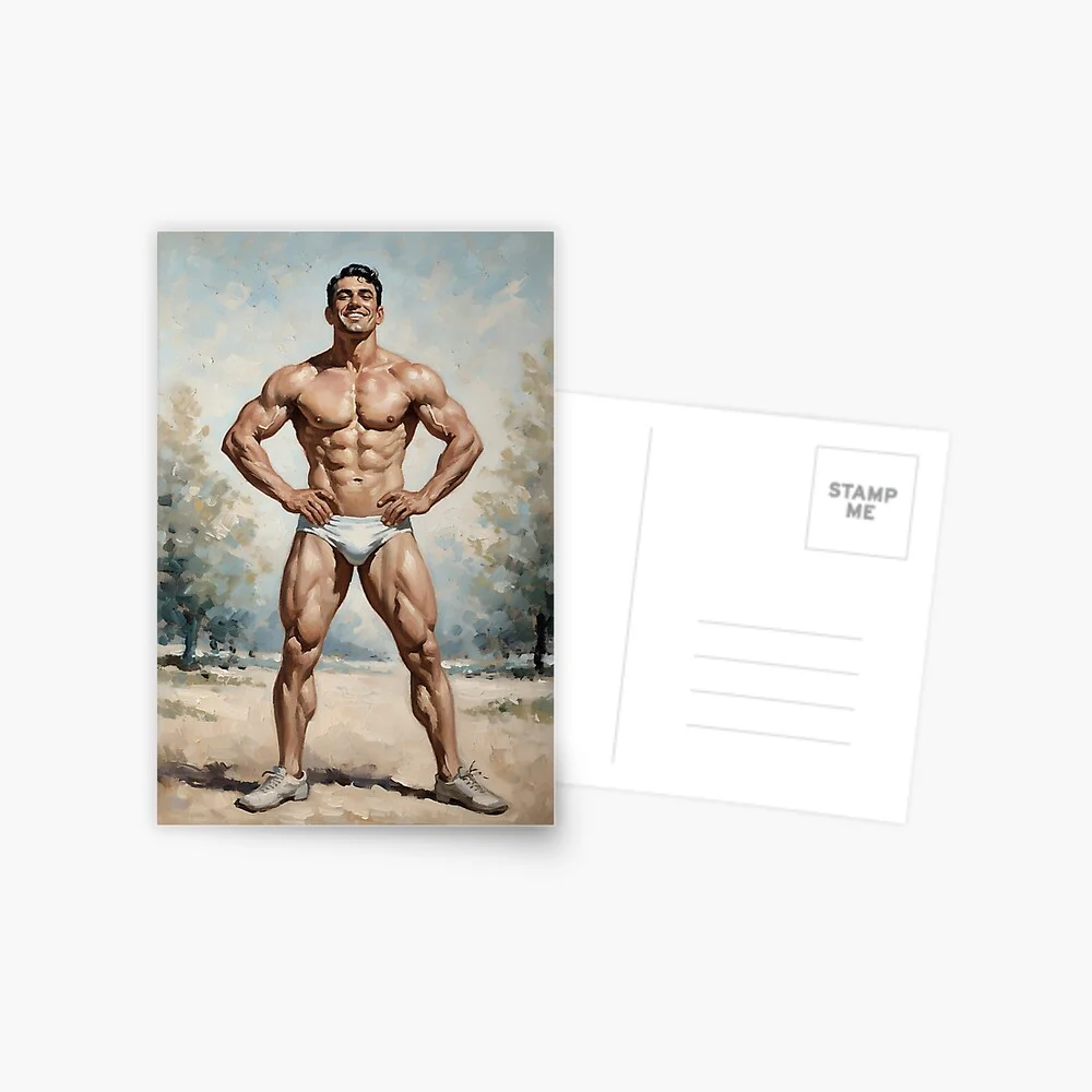 Postcard with vintage muscular man art