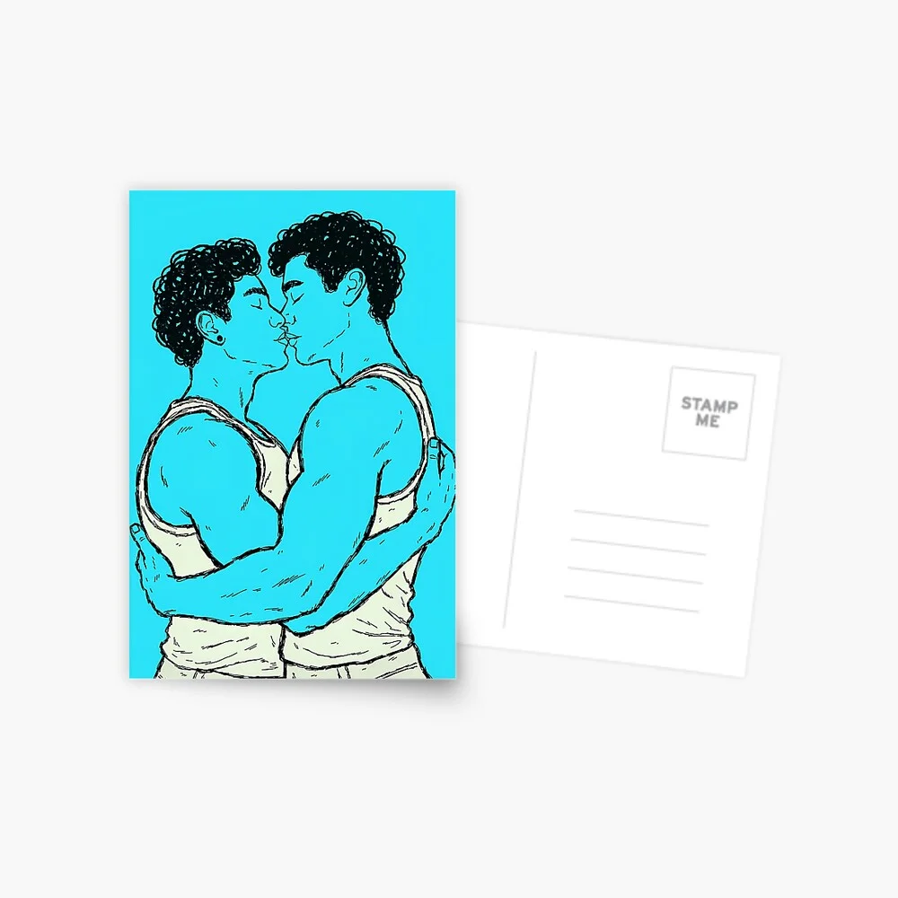 The gay kissing graphic postcard.