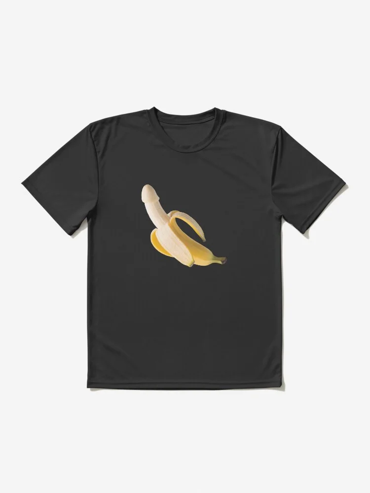Black t-shirt featuring a graphic of a peeled banana resembling a penis.