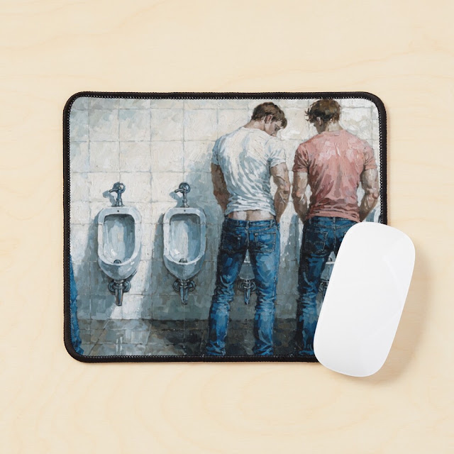 Mouse pad featuring the gay cruising artwork, adding an edgy vibe to any desk.