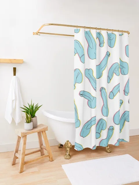 Turquoise penis pattern pop art shower curtain