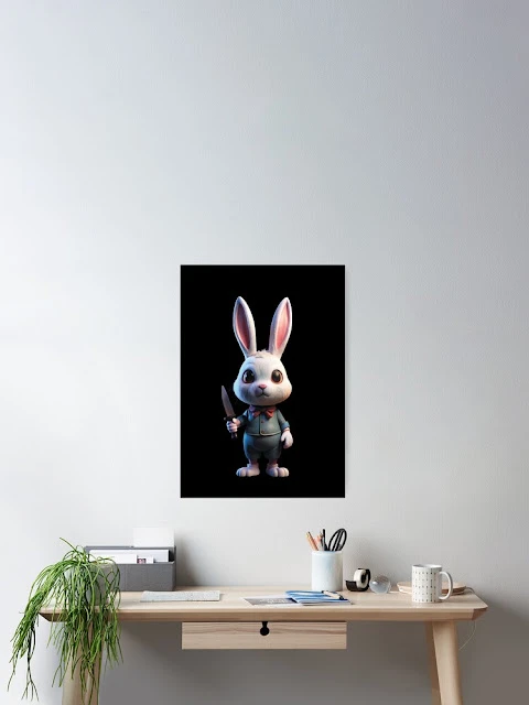 Cute and slighly disturbed rabbit poster.