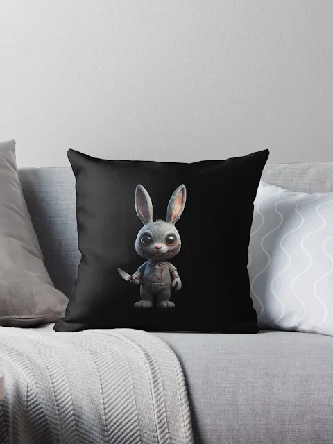 Rabbit with a knife on a trow pillow.