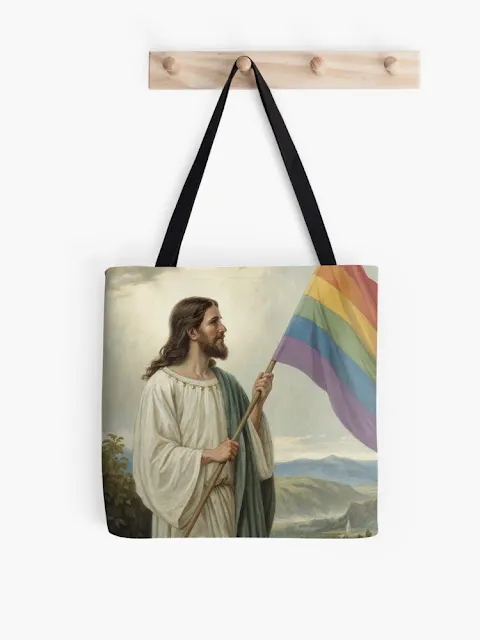 Jesus Christ with a gay pride flag - tote bag.