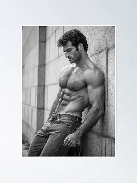 Shirtless muscular guy in jeans - print
