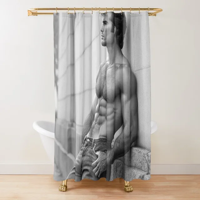 Vintage hunk in a shower curtain
