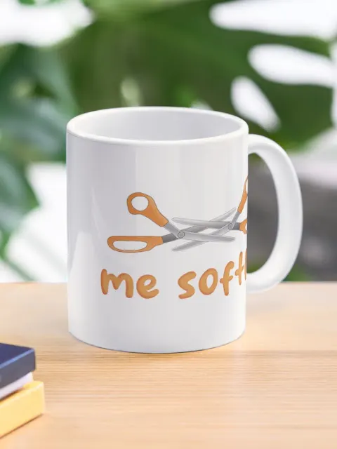 Scissor me softly coffee mug with two images.